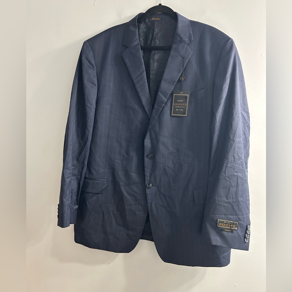 NWT Jos a bank reserve Italian wool blue pinstripe suit jacket blazer 48L 42W